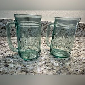 Coca Cola Green Glass Mugs Set, Vintage